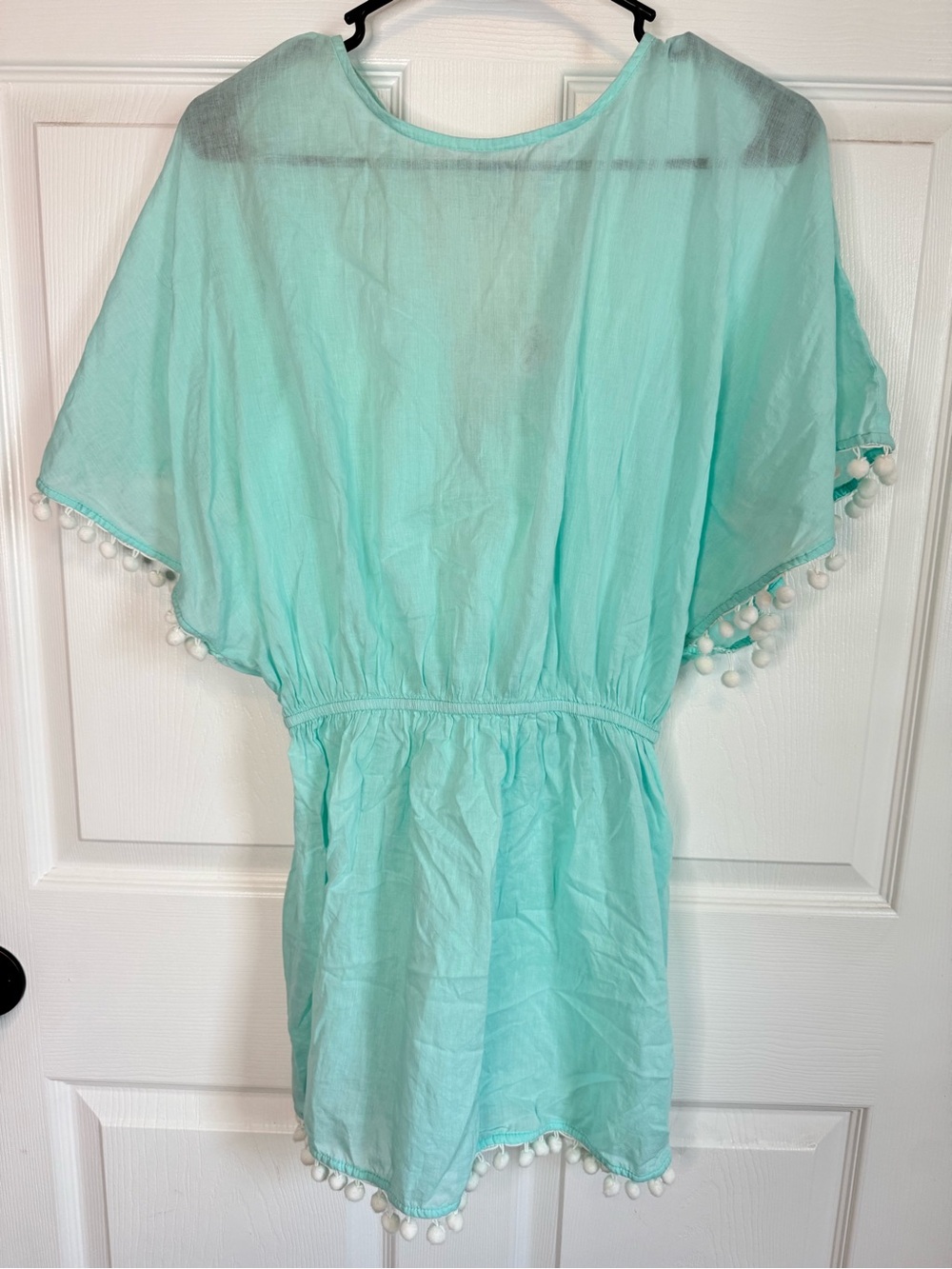 Mud Pie Aqua Crochet Ball-Trim Swim Coverup